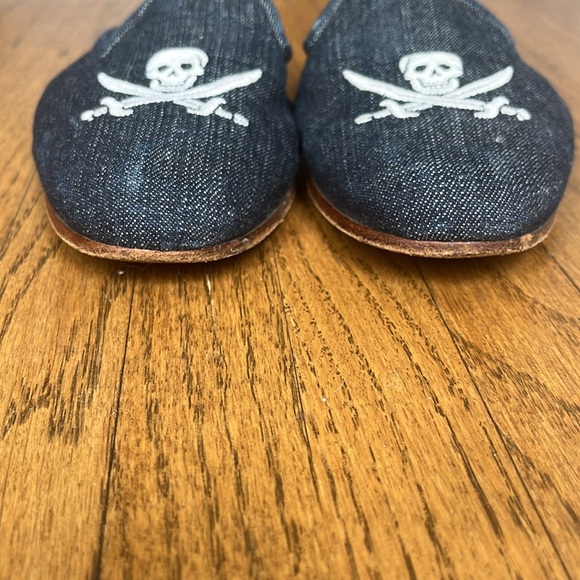 Stubbs & Wootton Palm Beach Denim Canvas Slip On Pirate Skull Cross bone Mules - Picture 8 of 10